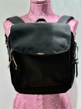 TUMI Voyageur Leeds Small Medium Black Gold Backpack NWOT $620